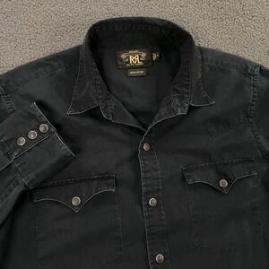 RRL Ralph Lauren Slim Fit Twill Western Shirt Mens Medium Black Lightweight